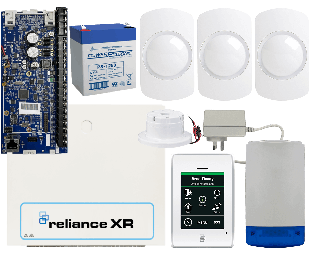 Reliance XR Alarm Kit inc: XR Touch Screen Keypad Siren & Motion Sensor PIR Detectors