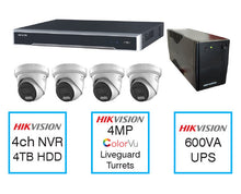 Hikvision Camera Kit  with 4MP Acusense Turret Cameras & UPS | Includes 4TB HDD