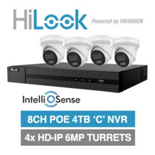 HiLook 6MP IP Camera Kit – 8CH PoE NVR with 4TB HDD & 4x IR Turret Cameras (2.8mm Lens)