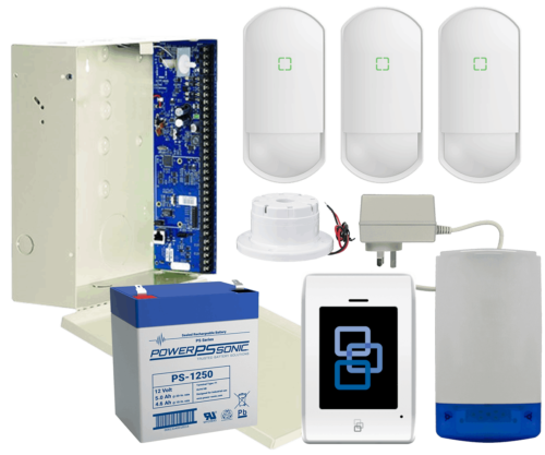 Reliance XR alarm kit with touchscreen keypad, siren and 3 PIR motion detectors