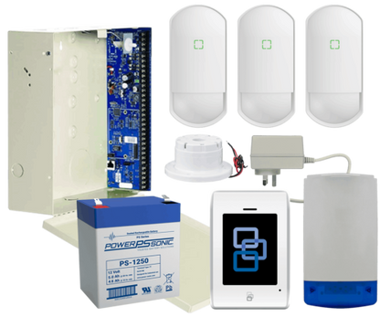 Reliance XR alarm kit with touchscreen keypad, siren and 3 PIR motion detectors