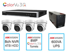 Hikvision Camera Kit with 8MP Colour Vu3.0 Turret Cameras & UPS | Includes 4TB HDD