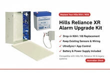 Hills Reliance XR alarm upgrade kit with metal housing, PowerSonic backup battery and power supply – drop-in replacement for Hills NX4 and NX8 panels, UltraSync+ compatible