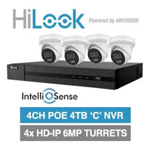 HiLook 6MP IP Camera Kit – 4CH PoE NVR with 4TB HDD & 4x IR Turret Cameras (2.8mm Lens)