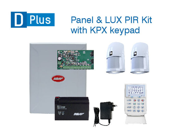 Ness DPlus Alarm System | 8-Zone Panel + KPX Keypad Kit with 2 Bonus Lux PIR Detectors