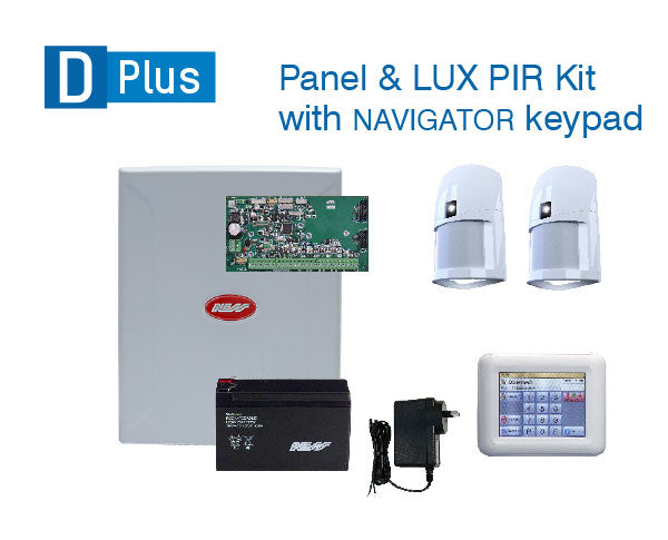 Ness DPlus Alarm System | 8-Zone Panel + Navigator Touchscreen Keypad Kit with 2 Bonus Lux PIR Detectors